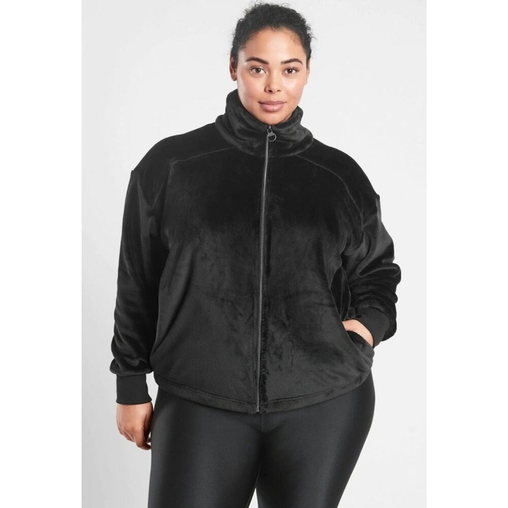 NWT Athleta Double Cozy Karma Recover Full Zip Jacket Black Size XL
